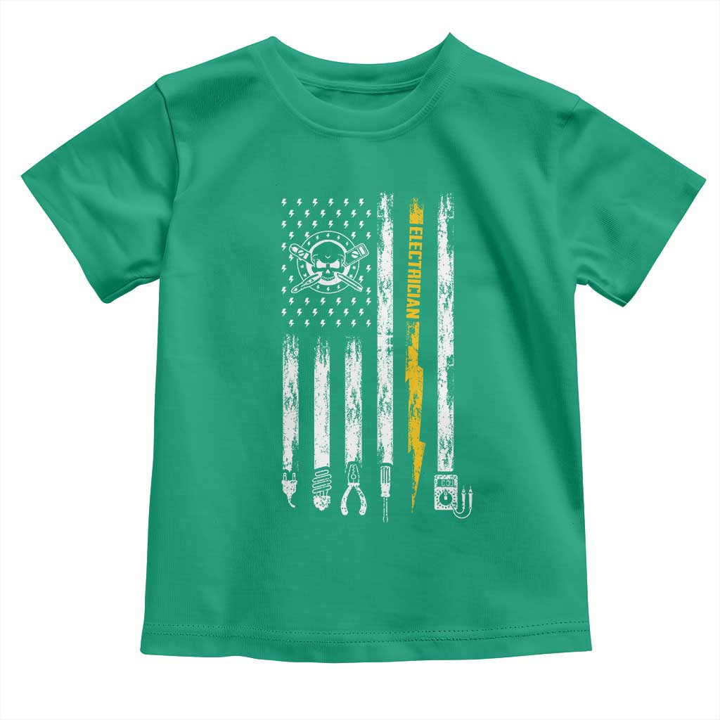 Electrician US Flag Toddler T Shirt Tools for Electricians Skull Lightning Graphic