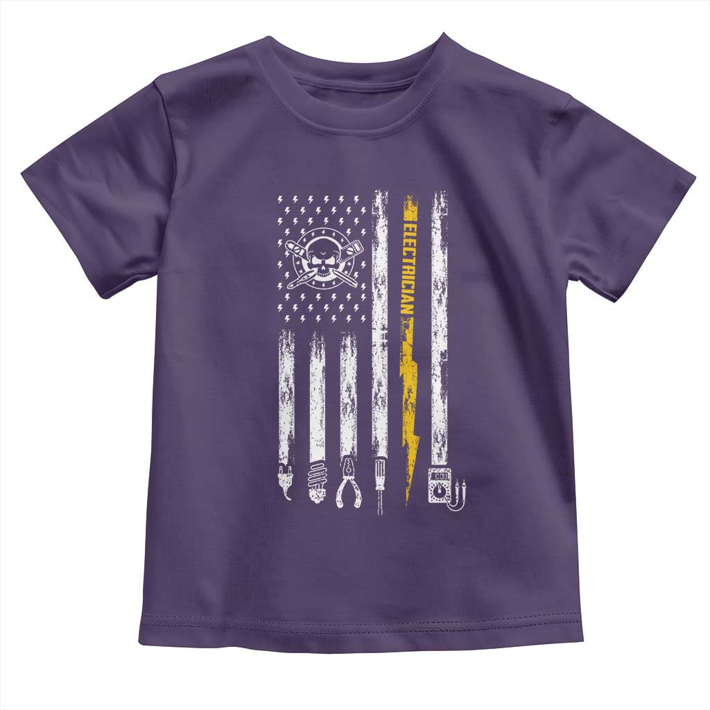 Electrician US Flag Toddler T Shirt Tools for Electricians Skull Lightning Graphic