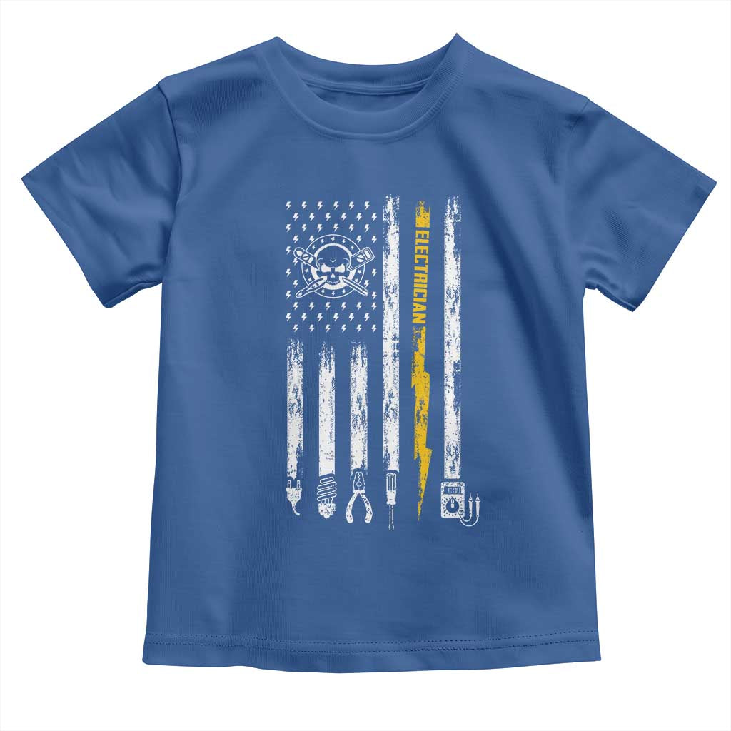 Electrician US Flag Toddler T Shirt Tools for Electricians Skull Lightning Graphic