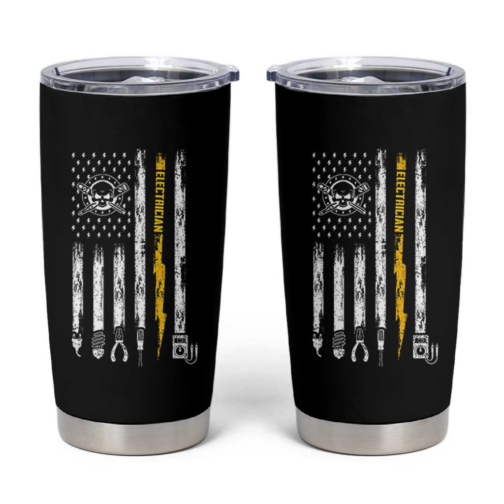 Electrician US Flag Tumbler Cup Tools for Electricians Skull Lightning Graphic