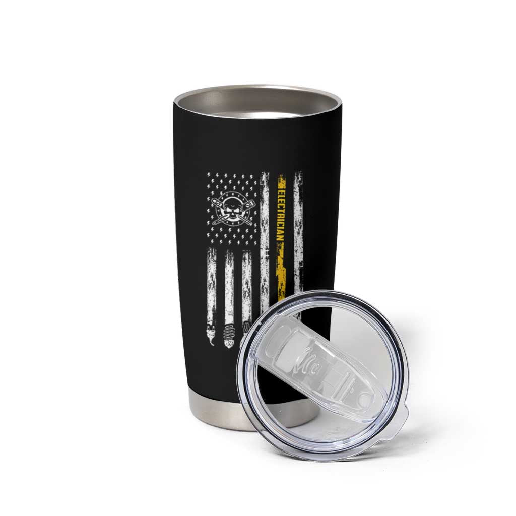 Electrician US Flag Tumbler Cup Tools for Electricians Skull Lightning Graphic