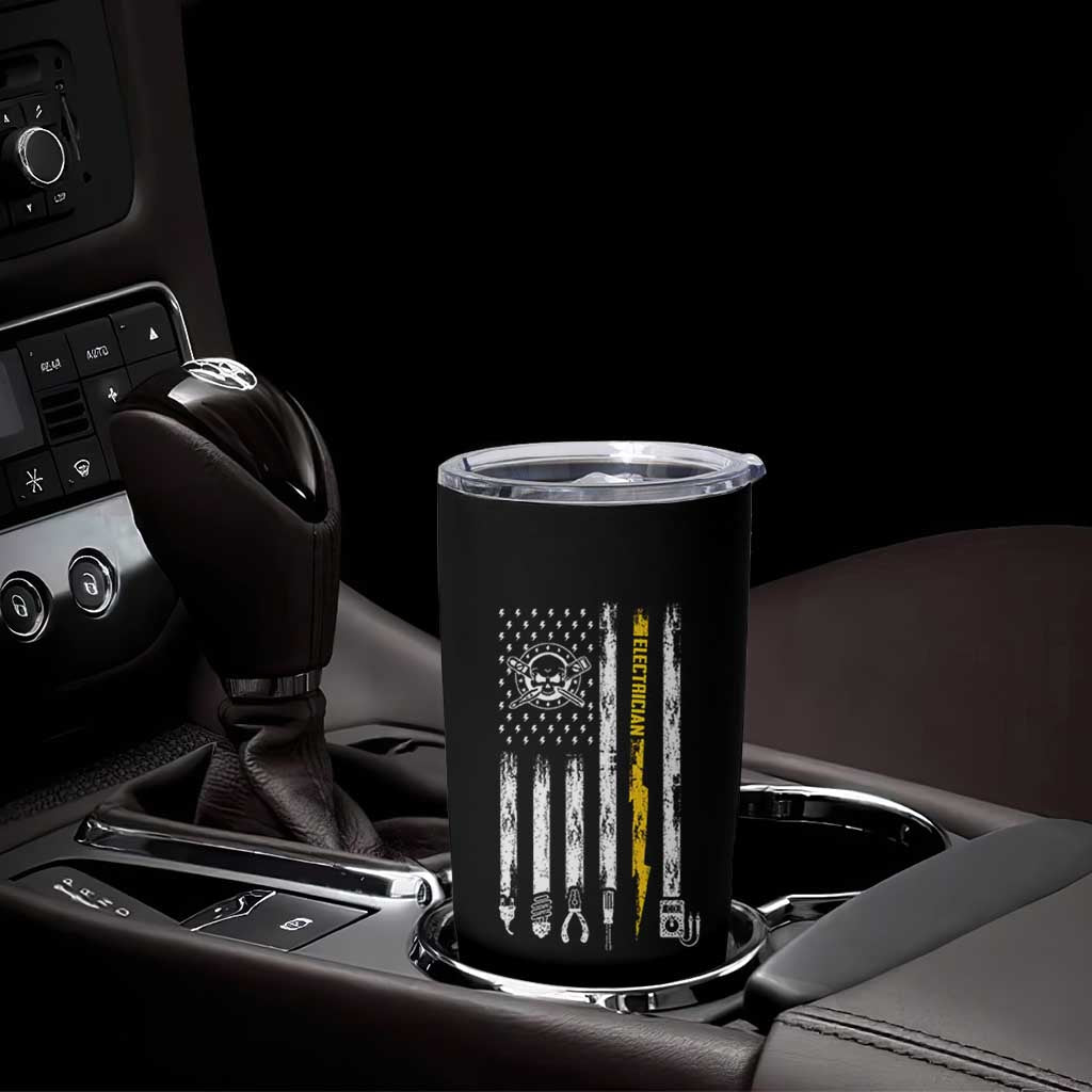 Electrician US Flag Tumbler Cup Tools for Electricians Skull Lightning Graphic