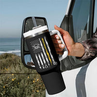 Electrician US Flag Tumbler With Handle Tools for Electricians Skull Lightning Graphic