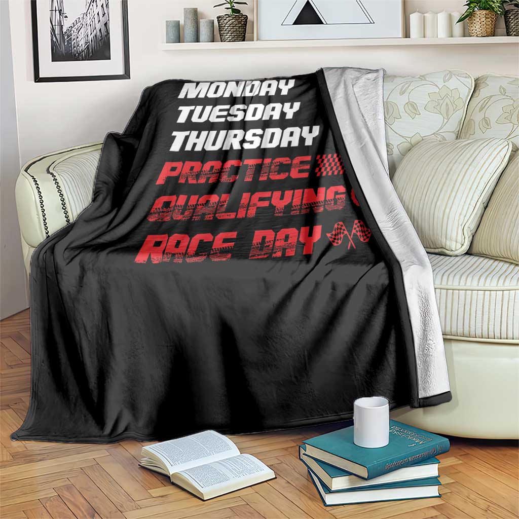 Monday Tuesday Thursday Practice Qualifying Race Day Throw Blanket - Wonder Print Shop