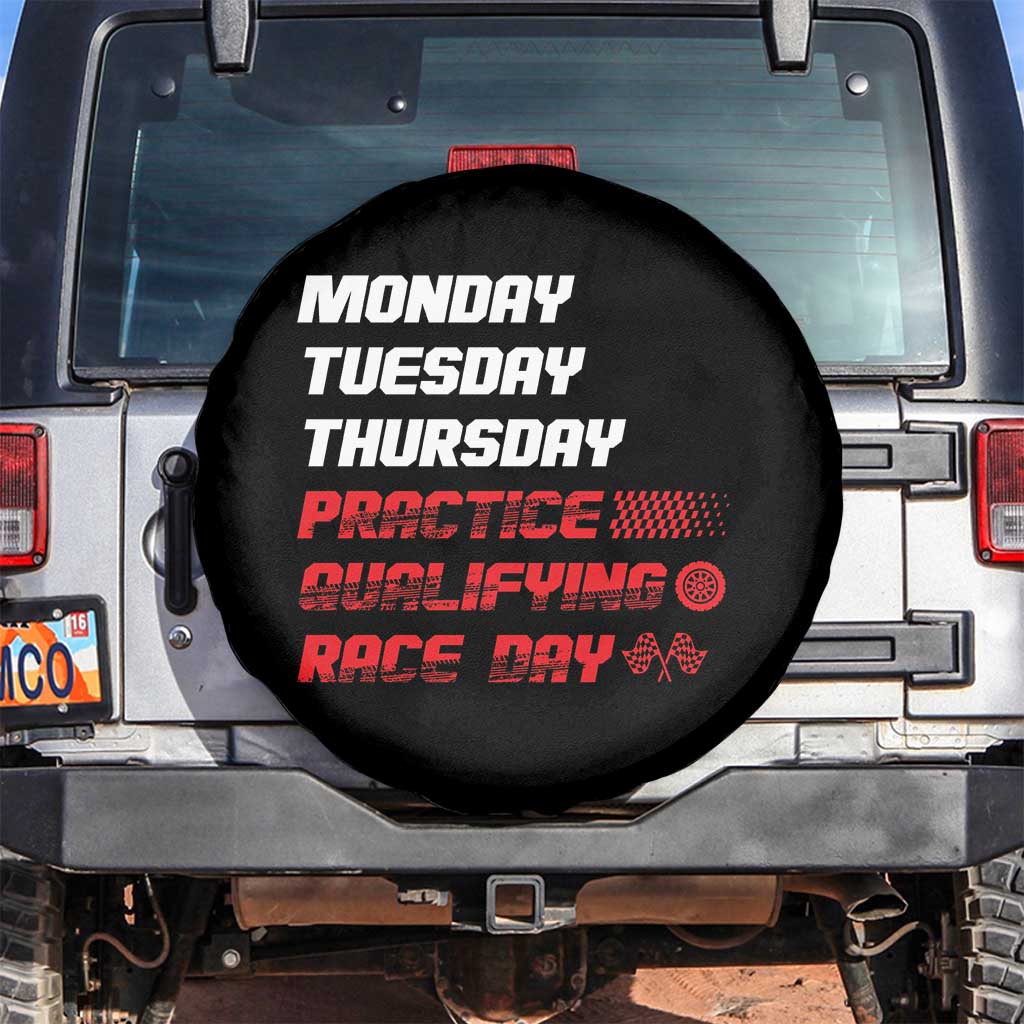 Monday Tuesday Thursday Practice Qualifying Race Day Spare Tire Cover - Wonder Print Shop