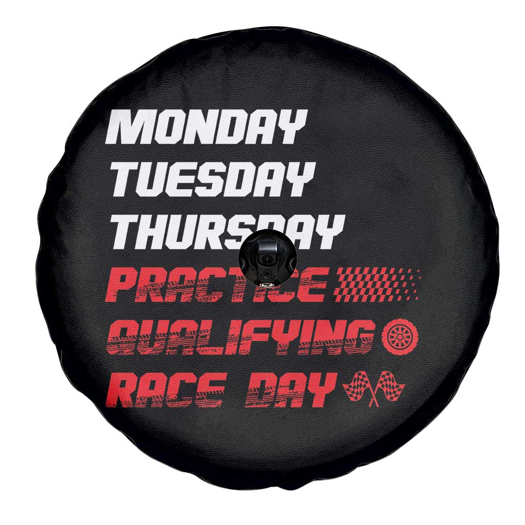 Monday Tuesday Thursday Practice Qualifying Race Day Spare Tire Cover - Wonder Print Shop