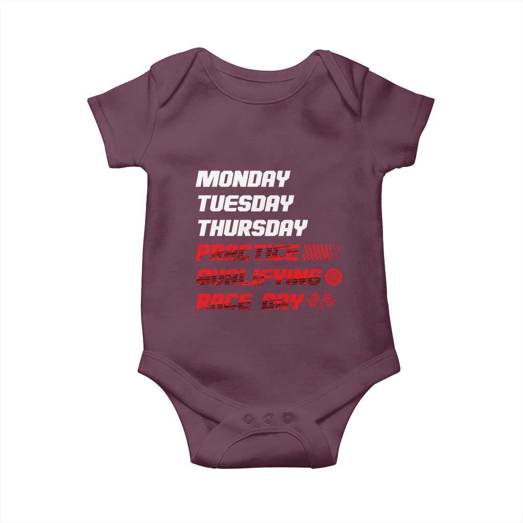 Monday Tuesday Thursday Practice Qualifying Race Day Baby Onesie - Wonder Print Shop