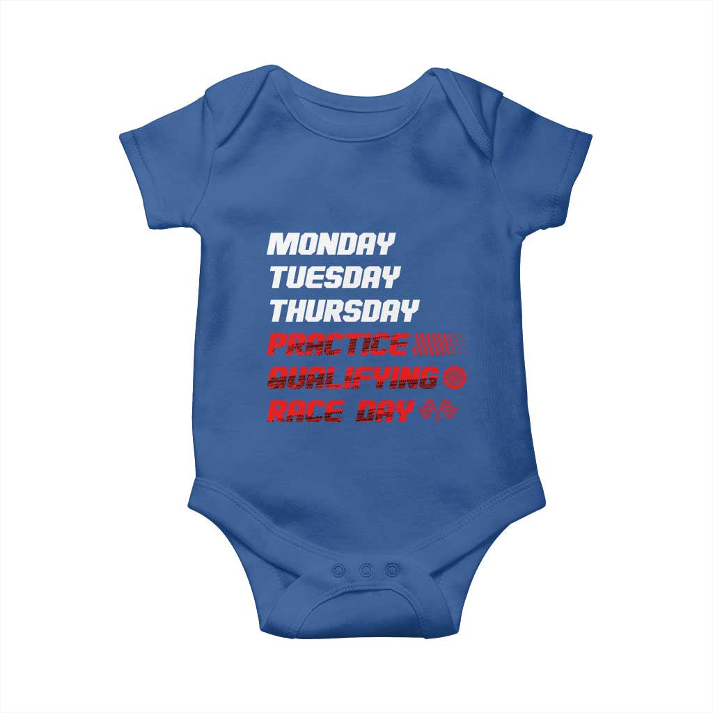 Monday Tuesday Thursday Practice Qualifying Race Day Baby Onesie - Wonder Print Shop