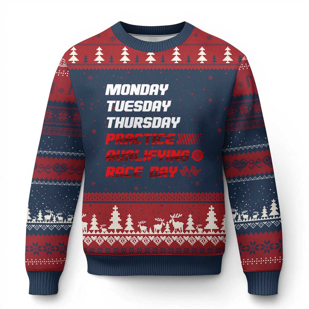 Monday Tuesday Thursday Practice Qualifying Race Day Ugly Christmas Sweater - Wonder Print Shop