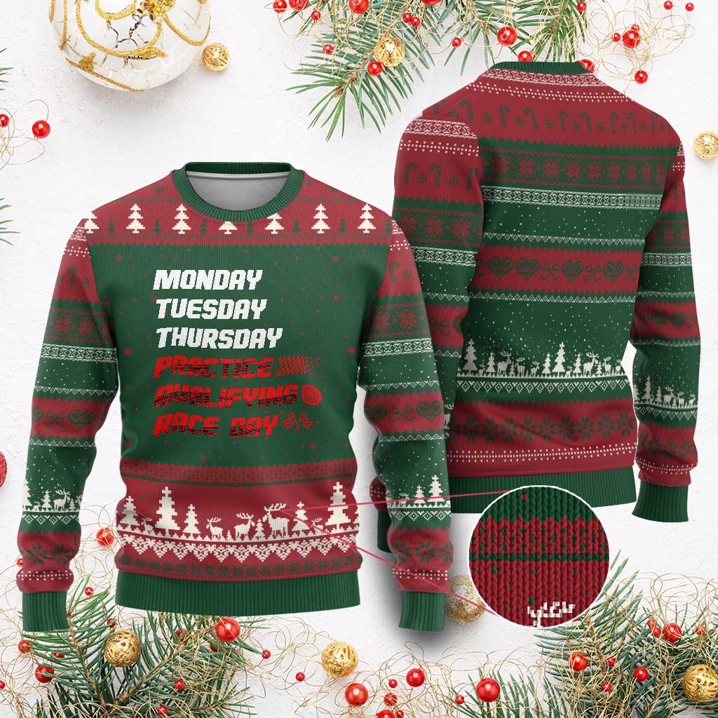Monday Tuesday Thursday Practice Qualifying Race Day Ugly Christmas Sweater - Wonder Print Shop