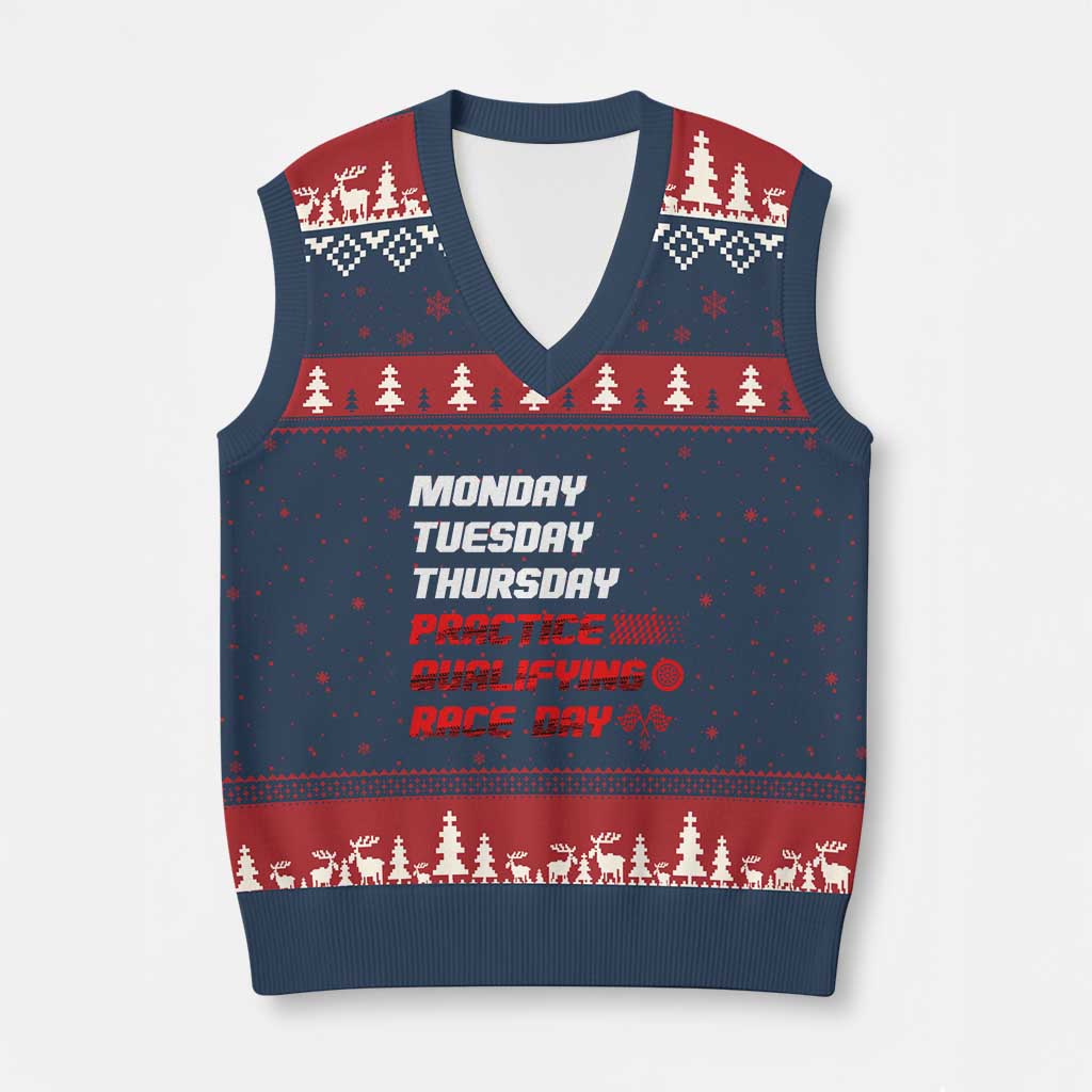Monday Tuesday Thursday Practice Qualifying Race Day V-Neck Knit Sweater Vest - Wonder Print Shop