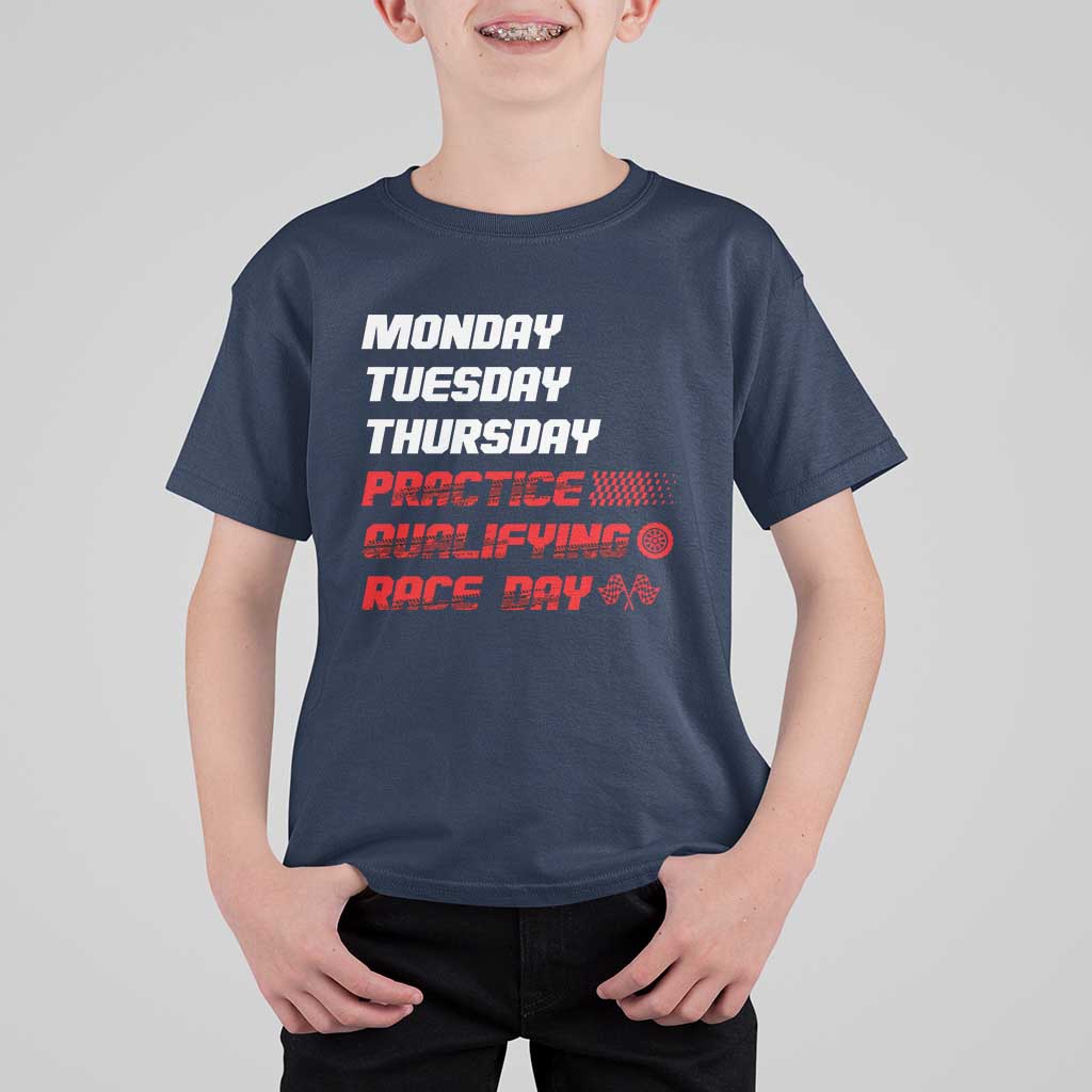 Monday Tuesday Thursday Practice Qualifying Race Day T Shirt For Kid - Wonder Print Shop