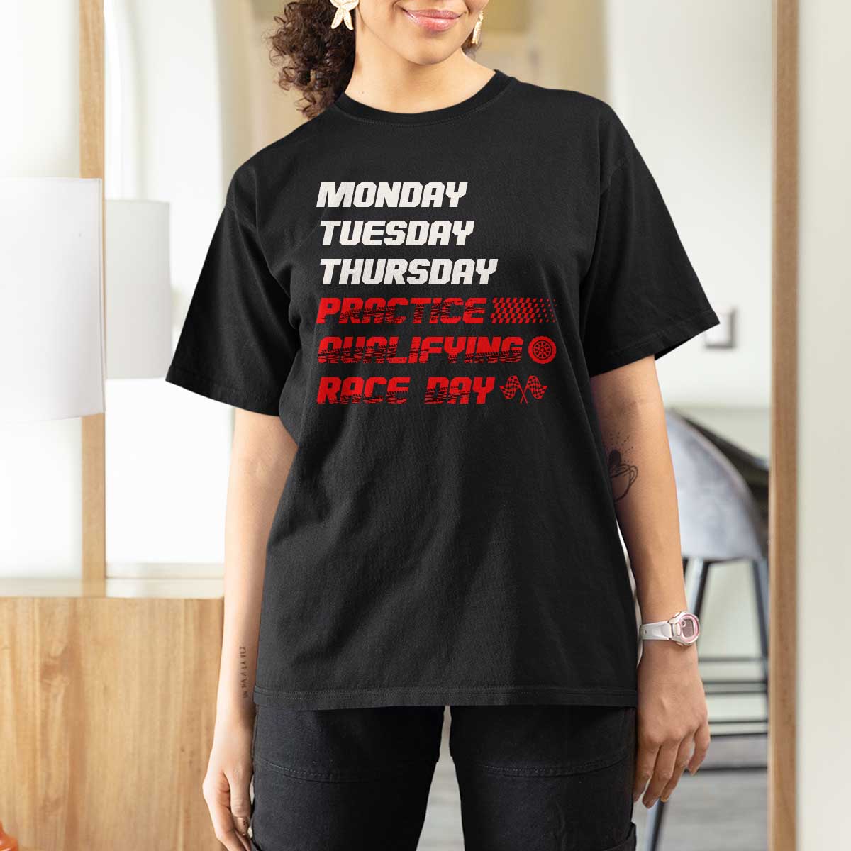 Monday Tuesday Thursday Practice Qualifying Race Day T Shirt For Women - Wonder Print Shop