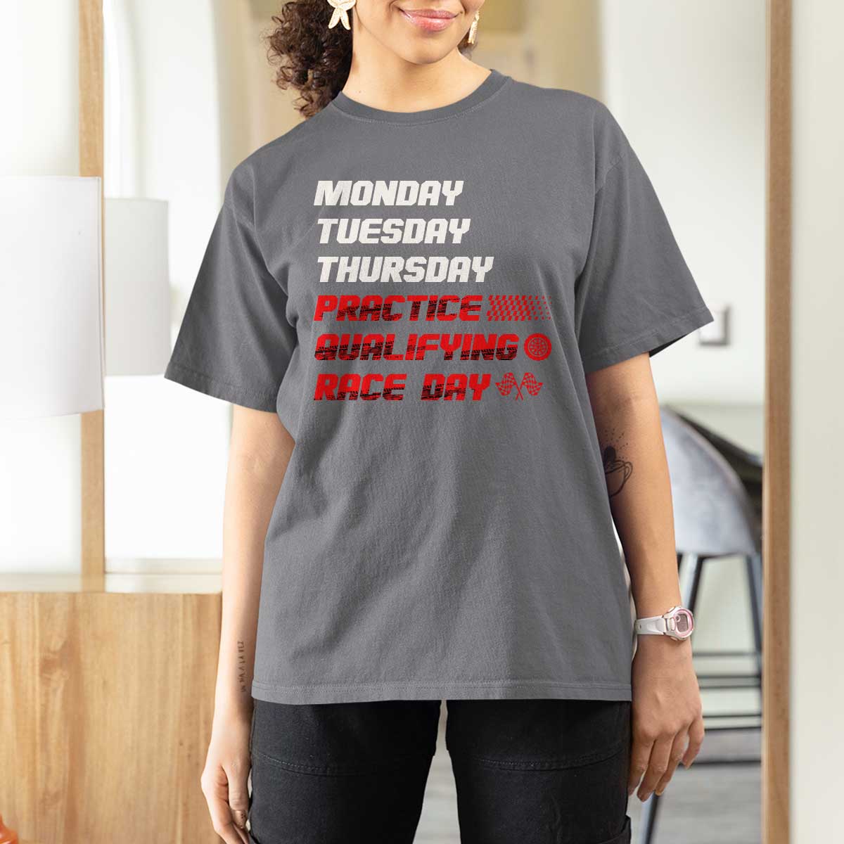 Monday Tuesday Thursday Practice Qualifying Race Day T Shirt For Women - Wonder Print Shop