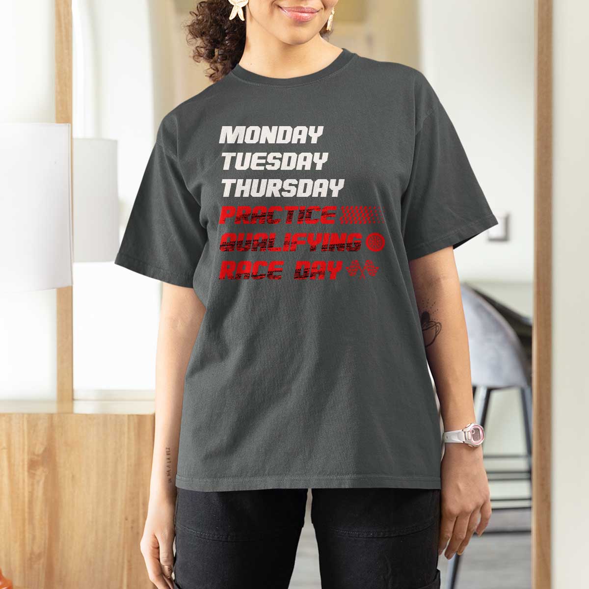 Monday Tuesday Thursday Practice Qualifying Race Day T Shirt For Women - Wonder Print Shop