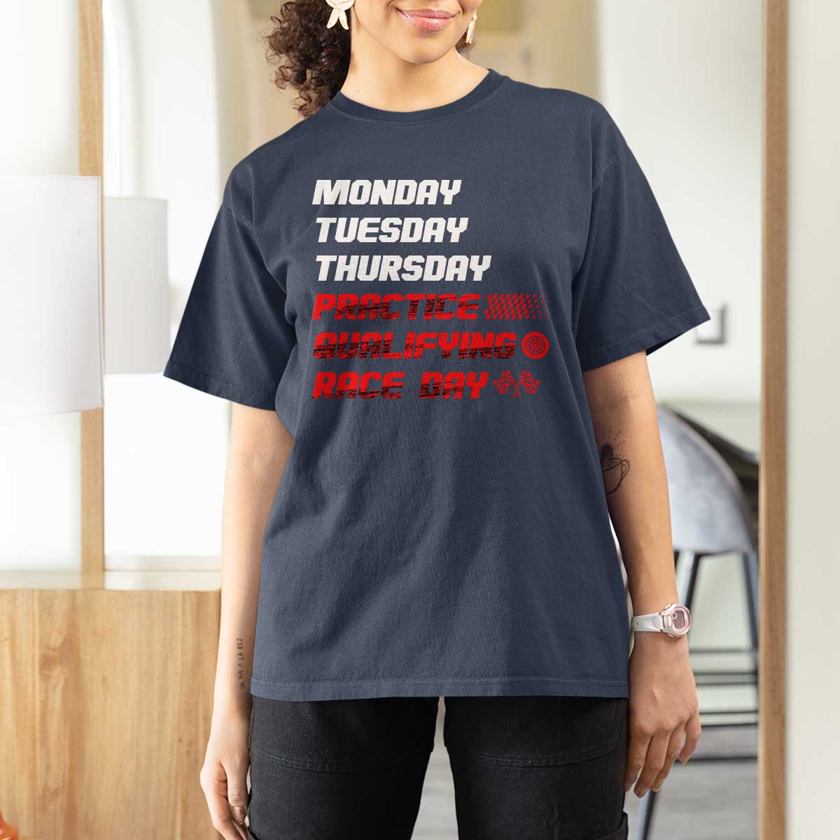 Monday Tuesday Thursday Practice Qualifying Race Day T Shirt For Women - Wonder Print Shop