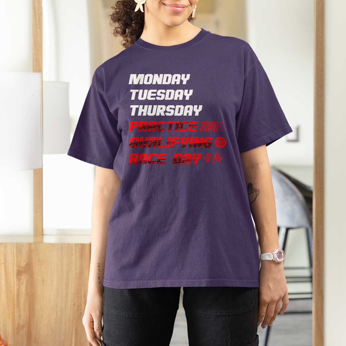 Monday Tuesday Thursday Practice Qualifying Race Day T Shirt For Women - Wonder Print Shop