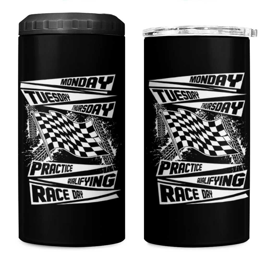 Monday Tuesday Thursday Practice Qualifying Race Day 4 in 1 Can Cooler Tumbler Retro Vintage Watercolors Checkered Flag - Wonder Print Shop