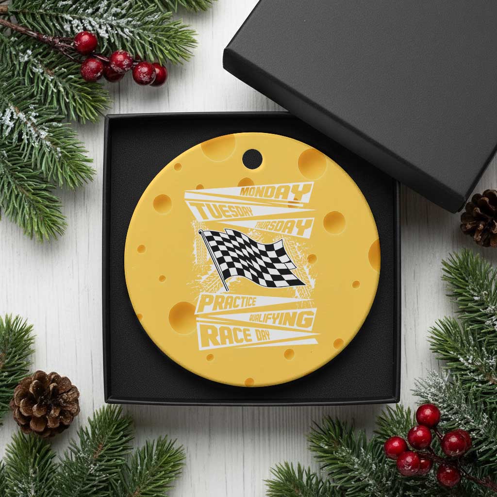 Monday Tuesday Thursday Practice Qualifying Race Day Ceramic Ornament Retro Vintage Watercolors Checkered Flag - Wonder Print Shop
