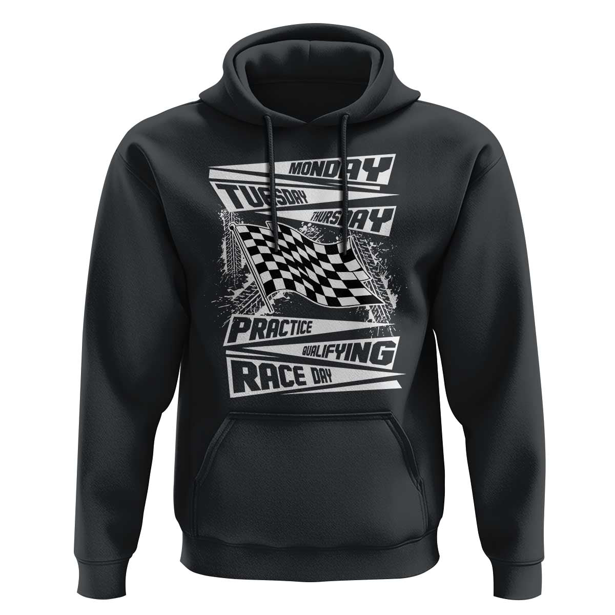 Monday Tuesday Thursday Practice Qualifying Race Day Hoodie Retro Vintage Watercolors Checkered Flag - Wonder Print Shop