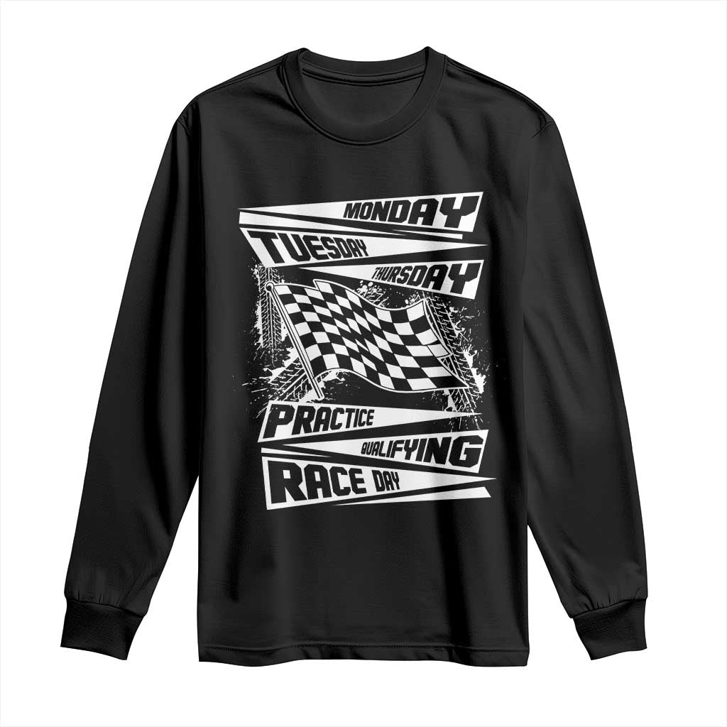 Monday Tuesday Thursday Practice Qualifying Race Day Long Sleeve Shirt Retro Vintage Watercolors Checkered Flag - Wonder Print Shop