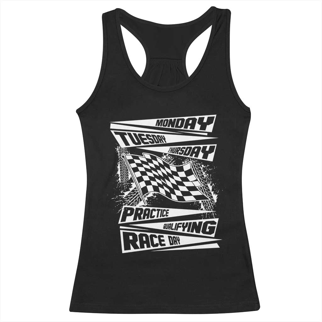 Monday Tuesday Thursday Practice Qualifying Race Day Racerback Tank Top Retro Vintage Watercolors Checkered Flag - Wonder Print Shop
