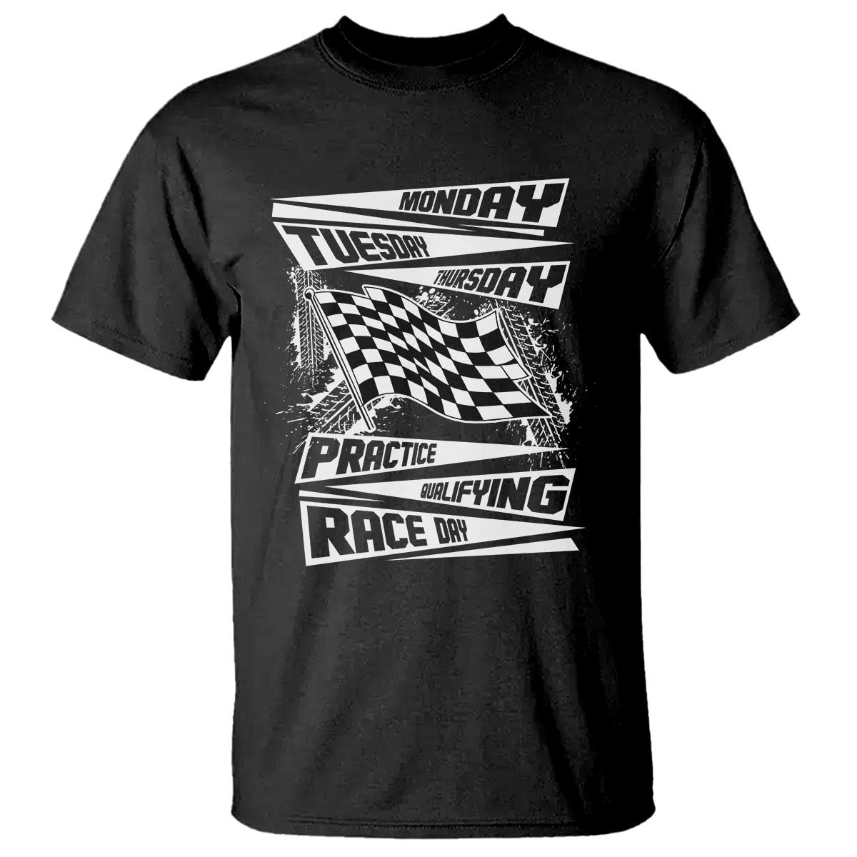 Monday Tuesday Thursday Practice Qualifying Race Day T Shirt Retro Vintage Watercolors Checkered Flag - Wonder Print Shop