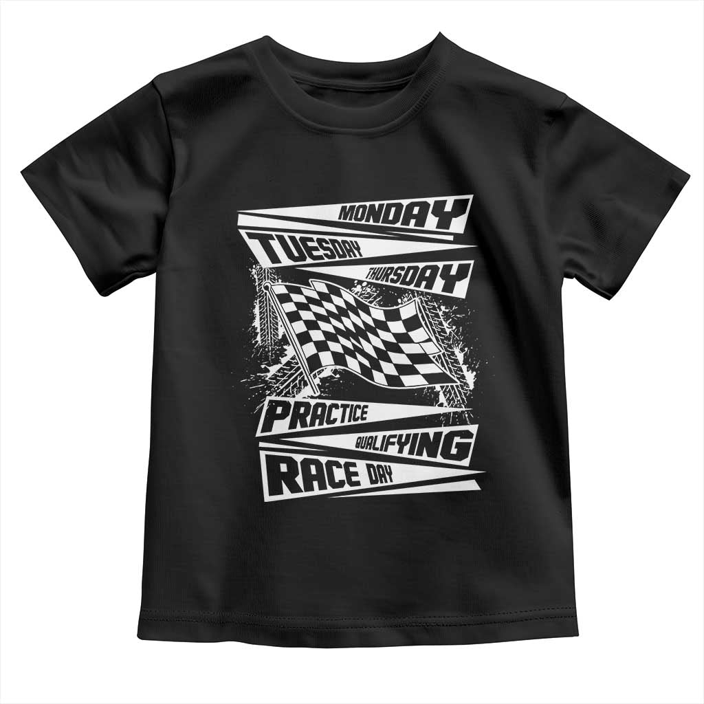 Monday Tuesday Thursday Practice Qualifying Race Day Toddler T Shirt Retro Vintage Watercolors Checkered Flag - Wonder Print Shop