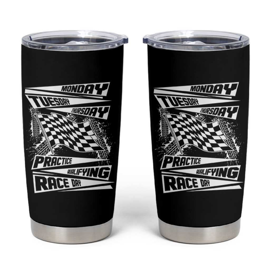 Monday Tuesday Thursday Practice Qualifying Race Day Tumbler Cup Retro Vintage Watercolors Checkered Flag - Wonder Print Shop