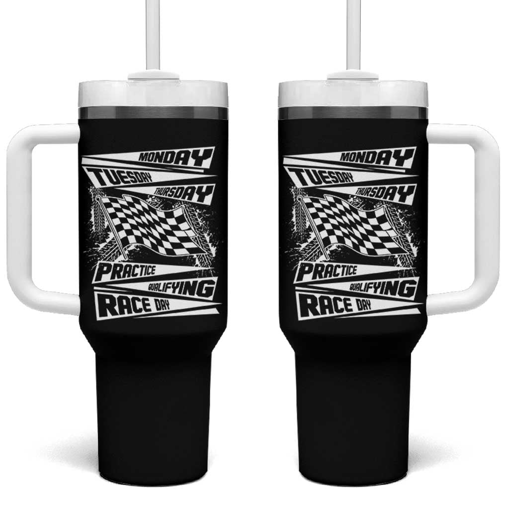 Monday Tuesday Thursday Practice Qualifying Race Day Tumbler With Handle Retro Vintage Watercolors Checkered Flag - Wonder Print Shop