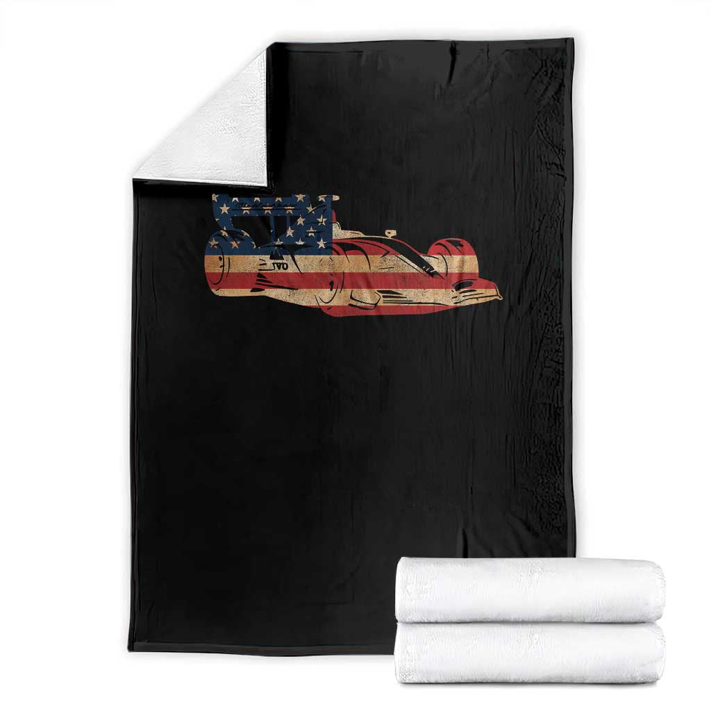 Racing Car Throw Blanket Retro Style Vintage American Flag - Wonder Print Shop