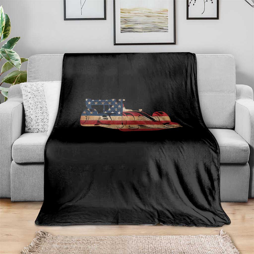 Racing Car Throw Blanket Retro Style Vintage American Flag - Wonder Print Shop