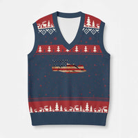 Racing Car V-Neck Knit Sweater Vest Retro Style Vintage American Flag - Wonder Print Shop