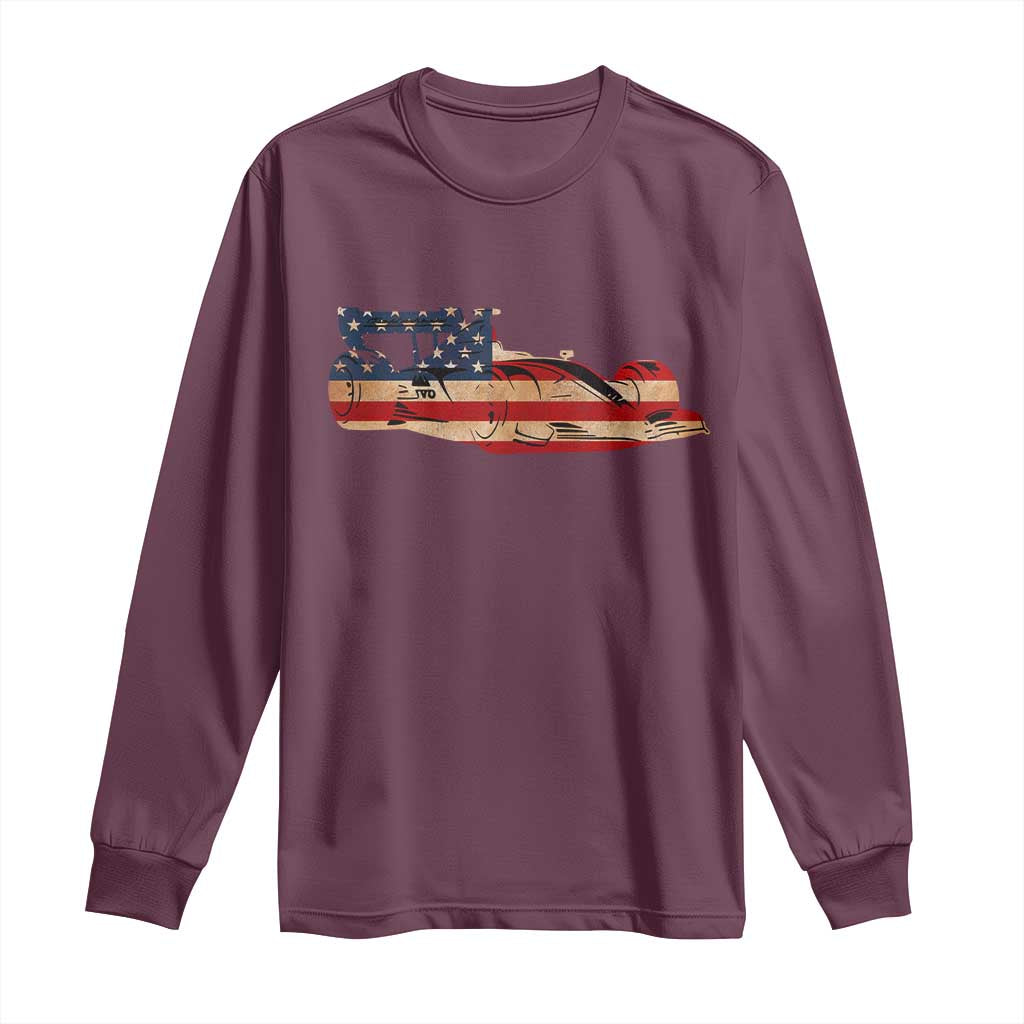 Racing Car Long Sleeve Shirt Retro Style Vintage American Flag - Wonder Print Shop