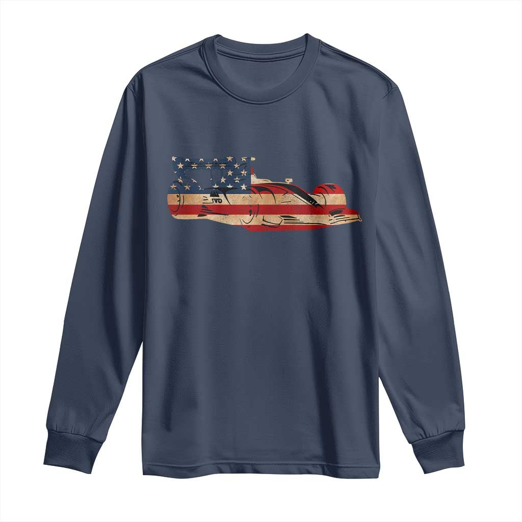 Racing Car Long Sleeve Shirt Retro Style Vintage American Flag - Wonder Print Shop