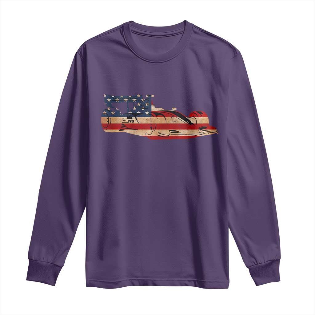 Racing Car Long Sleeve Shirt Retro Style Vintage American Flag - Wonder Print Shop