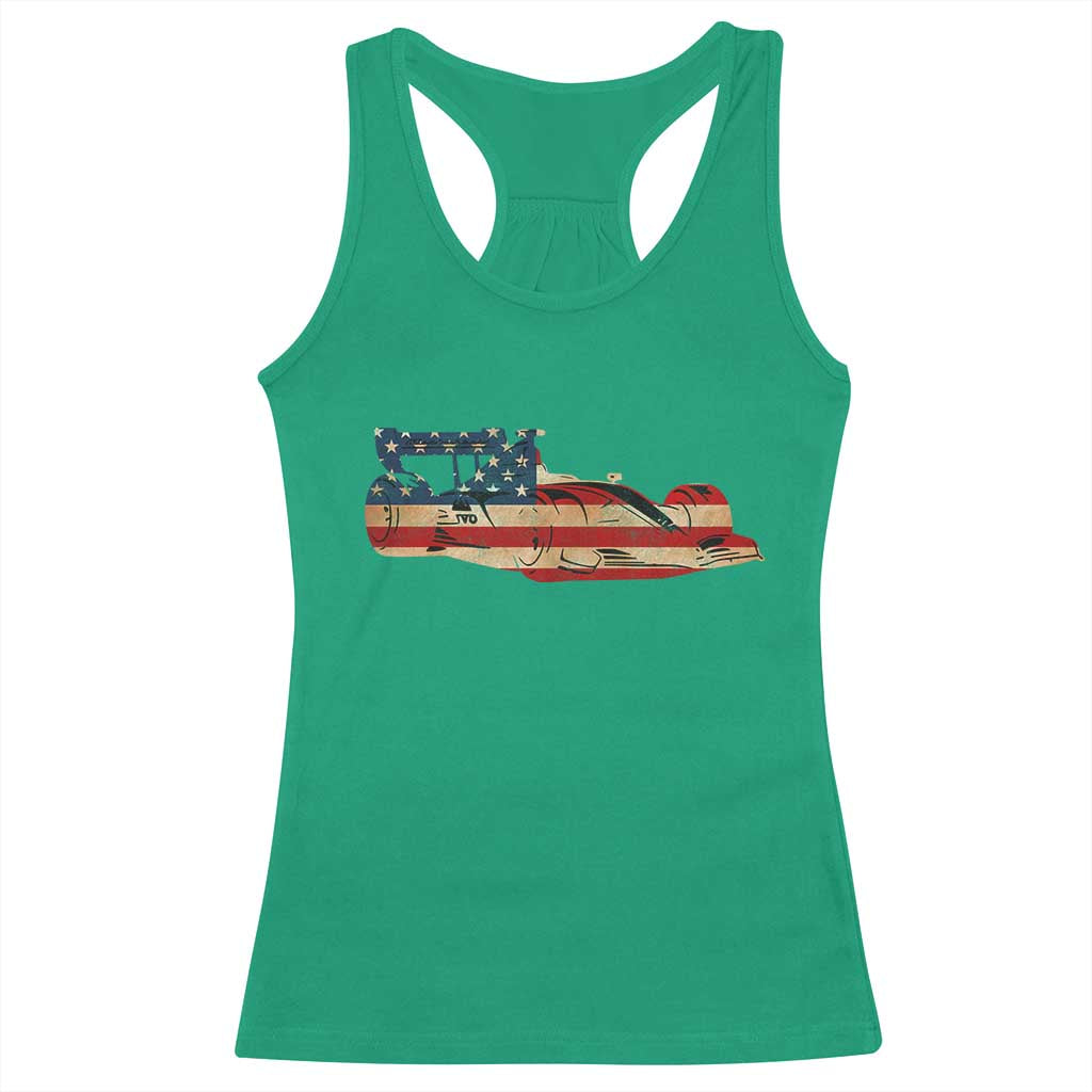 Racing Car Racerback Tank Top Retro Style Vintage American Flag - Wonder Print Shop