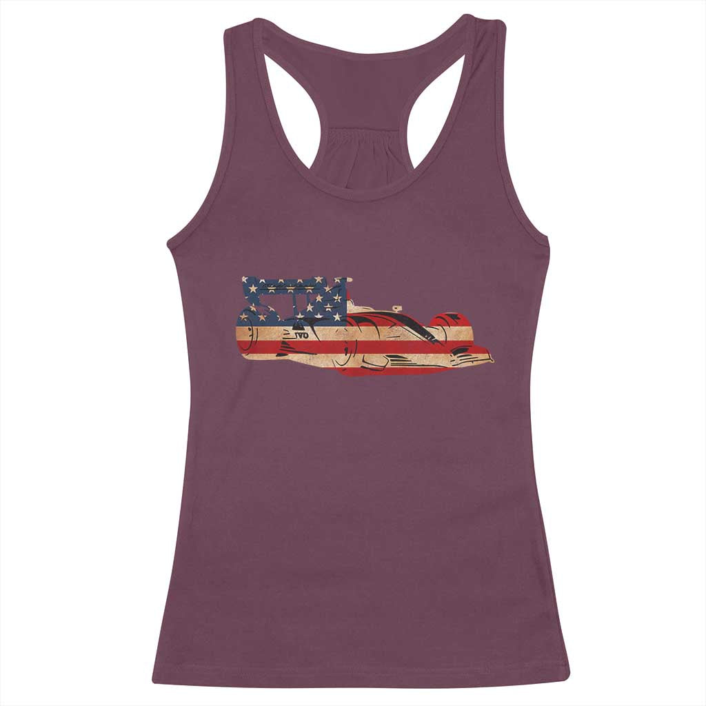 Racing Car Racerback Tank Top Retro Style Vintage American Flag - Wonder Print Shop