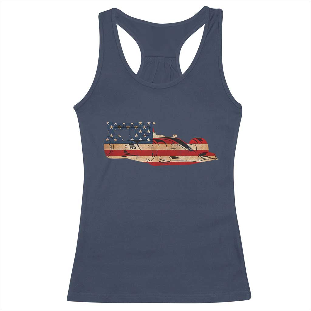 Racing Car Racerback Tank Top Retro Style Vintage American Flag - Wonder Print Shop