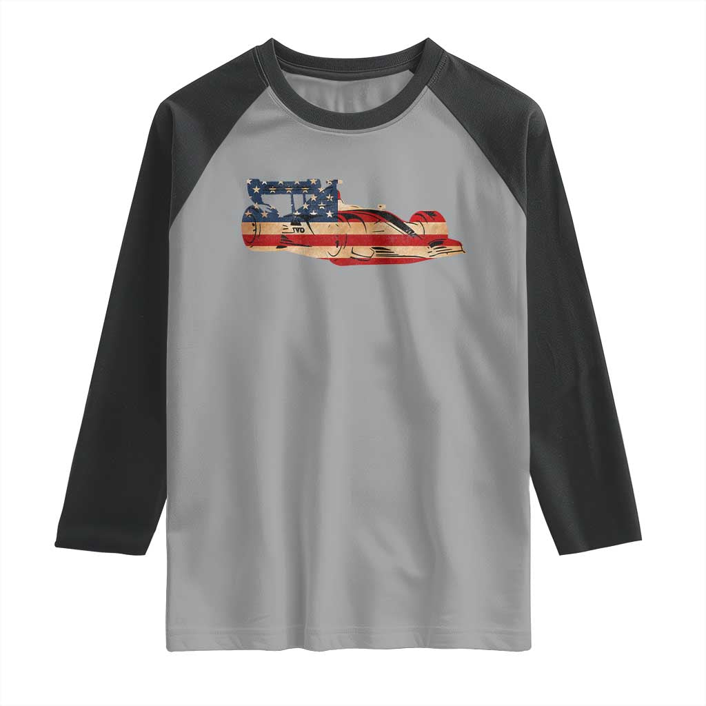 Racing Car Raglan Shirt Retro Style Vintage American Flag - Wonder Print Shop