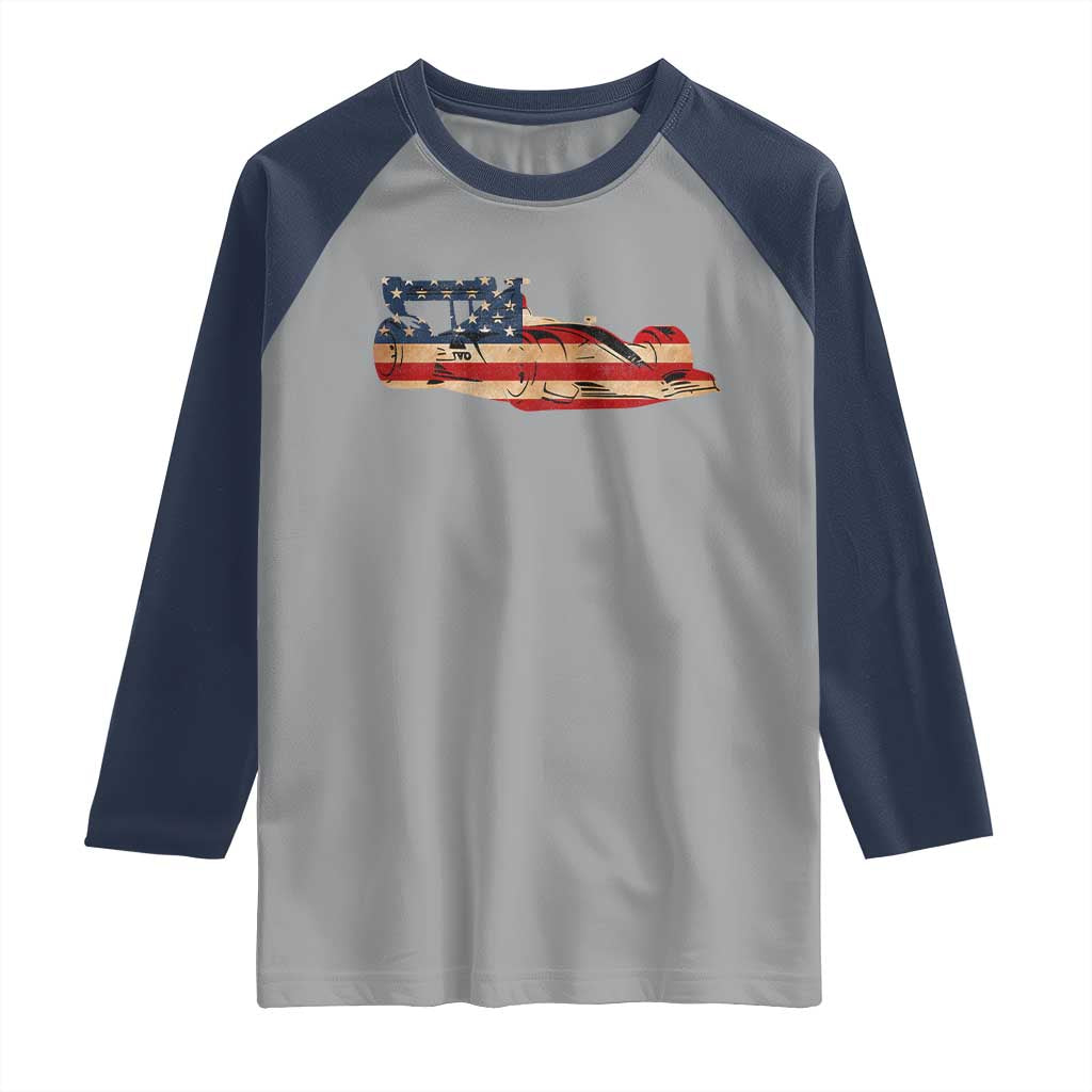 Racing Car Raglan Shirt Retro Style Vintage American Flag - Wonder Print Shop