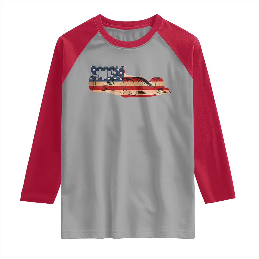 Racing Car Raglan Shirt Retro Style Vintage American Flag - Wonder Print Shop