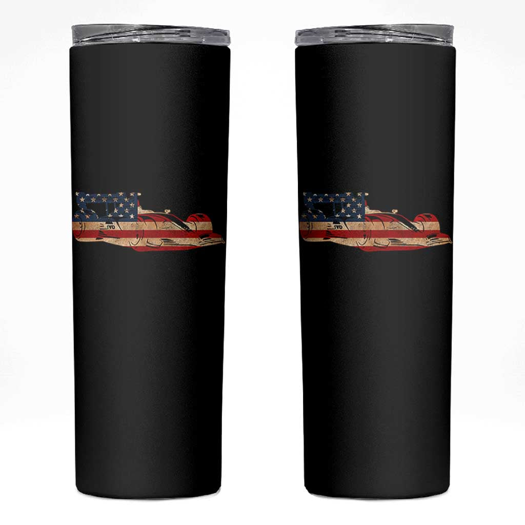 Racing Car Skinny Tumbler Retro Style Vintage American Flag - Wonder Print Shop