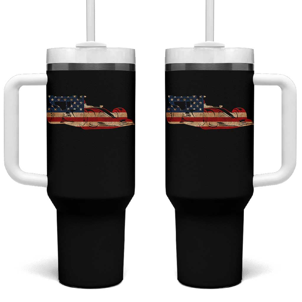 Racing Car Tumbler With Handle Retro Style Vintage American Flag - Wonder Print Shop