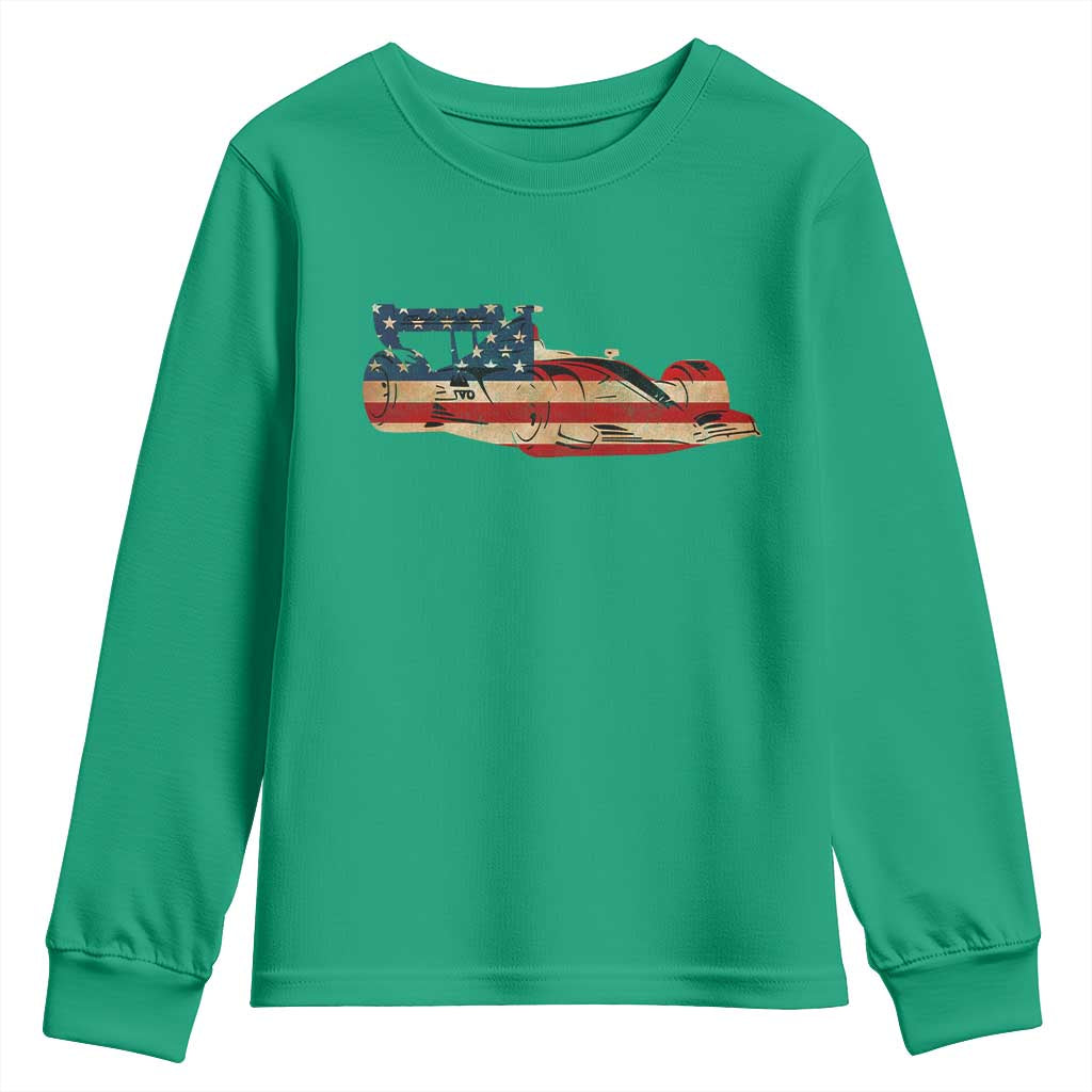 Racing Car Youth Sweatshirt Retro Style Vintage American Flag - Wonder Print Shop