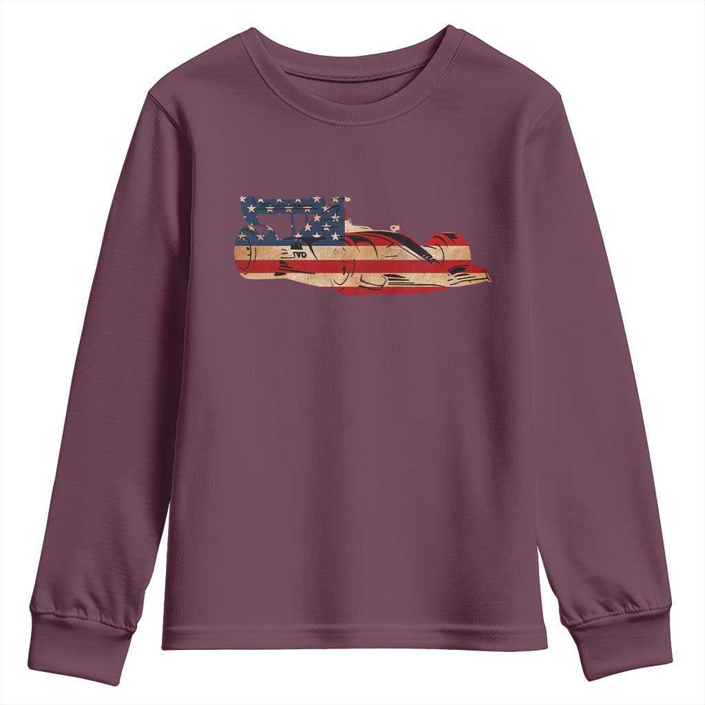 Racing Car Youth Sweatshirt Retro Style Vintage American Flag - Wonder Print Shop