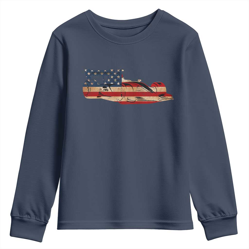 Racing Car Youth Sweatshirt Retro Style Vintage American Flag - Wonder Print Shop