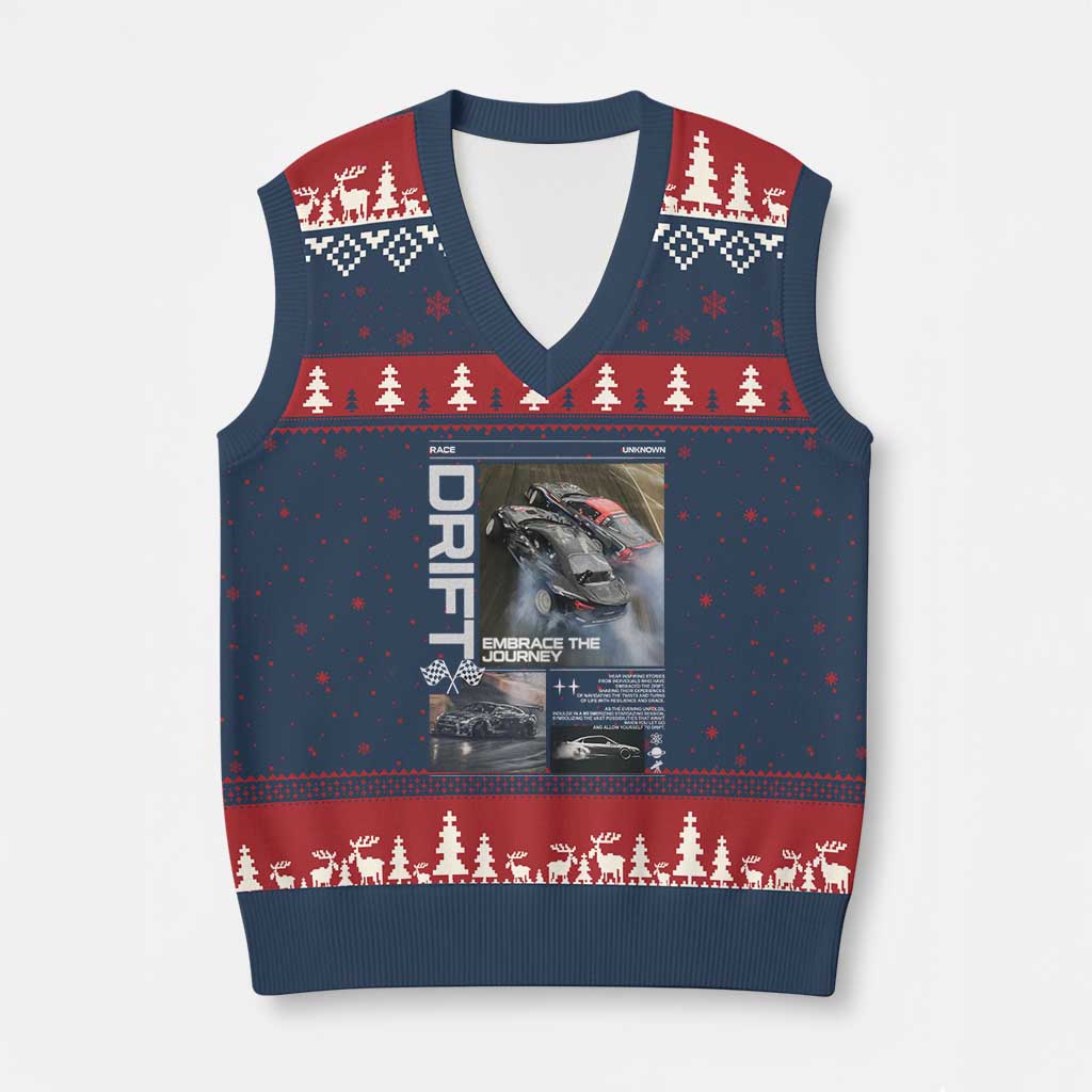 Vintage Japanese Drift Race Car V-Neck Knit Sweater Vest Cool Retro Vintage JDM Tokyo Japan Drifting - Wonder Print Shop