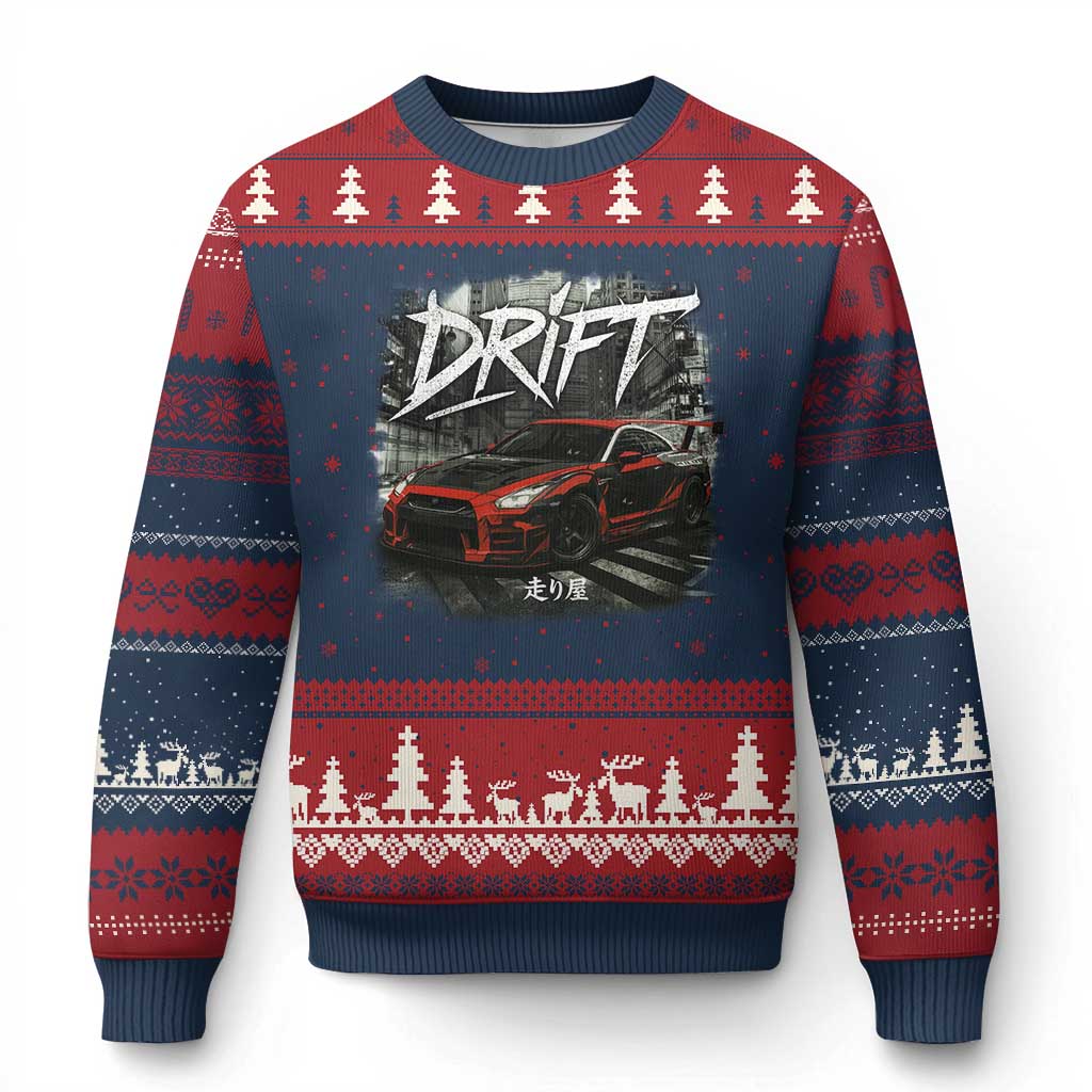 Vintage Japanese Drift Race Car Ugly Christmas Sweater Retro Vintage JDM Tokyo Japan Drifting - Wonder Print Shop