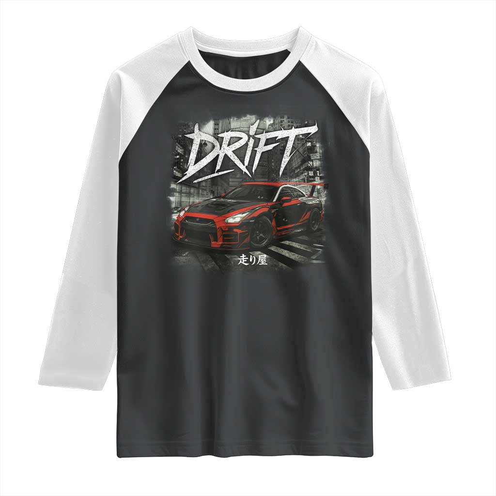 Vintage Japanese Drift Race Car Raglan Shirt Retro Vintage JDM Tokyo Japan Drifting - Wonder Print Shop